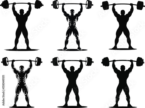 Bodybuilder silhouette vector lifting barbell for gym, fitness, bodybuilding, and strength training design