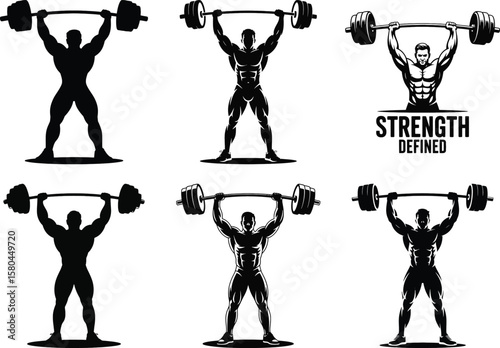 Fitness man lifting barbell silhouette vector for gym, bodybuilding, strength, and powerlifting illustrations