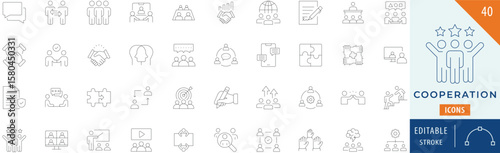 Cooperation icon collection set. Editable stroke.