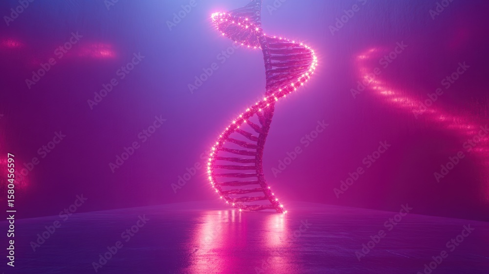 Obraz premium Neon DNA spiral in a vibrant space. Possible use Educational, scientific, or background design