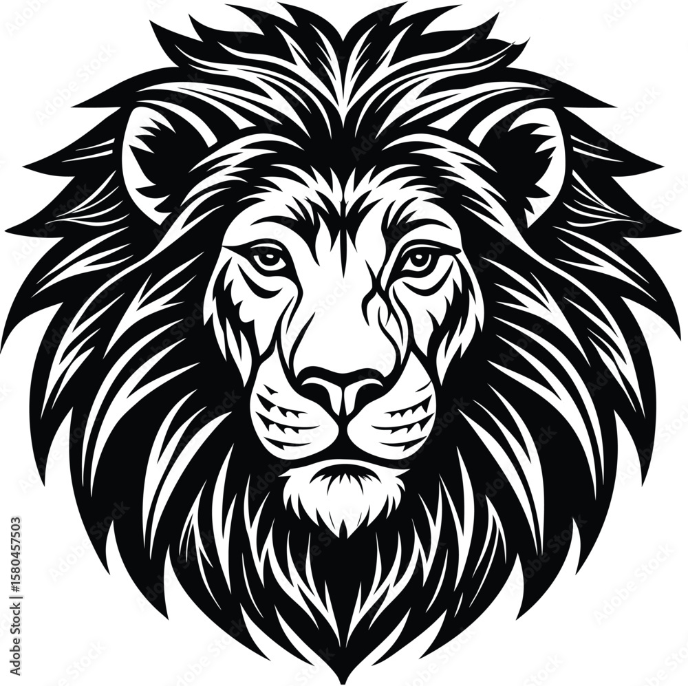 Fototapeta premium Black and White Tribal Lion Head Vector Art