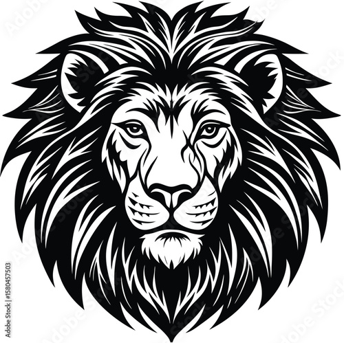 Black and White Tribal Lion Head Vector Art