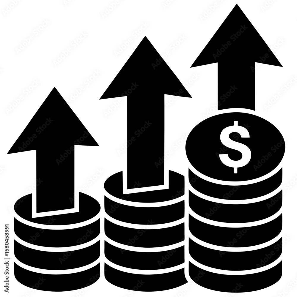 Growing money stacks finance investment profit silhouette vector illustration Growing money stacks finance investment profit silhouette vector illustration