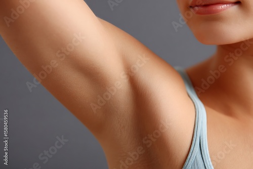 Beauty portrait, young woman posing in studio, natural beauty armpit care.
