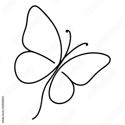Black and white vector butterfly on a white background with a lucky green clover leaf