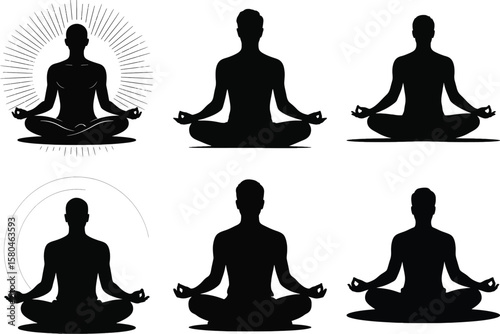Yoga meditation silhouette vector of person in lotus pose for wellness, mindfulness, and relaxation design themes