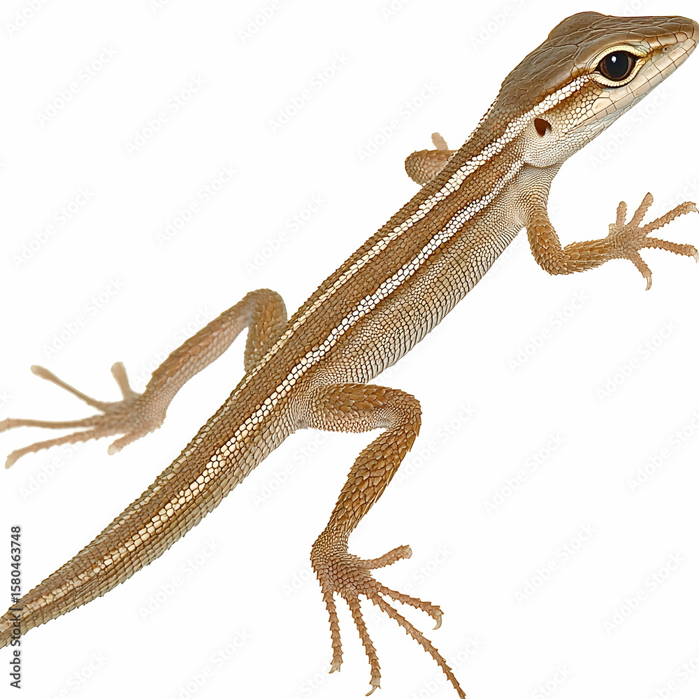 Naklejka premium Small lizard, light brown with white stripes