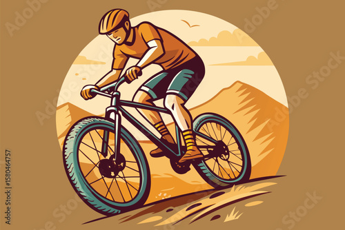 Colorful Illustration of a Cyclist Enjoying a Mountain Bike Ride