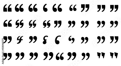 Quotation Marks: A variety of classic quotation marks arranged to illustrate speech, dialogue, and expression, in a simple, elegant display, perfect for design and communication.