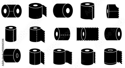 Rolls of Toilet Paper Silhouettes: A series of minimalist silhouette images of toilet paper rolls, elegantly depicting various stages of usage and display.