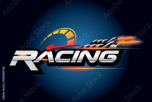 Racing speed with fire engine logo design concept vector.