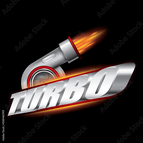 Turbotext with fire turbo logo design concept vector.