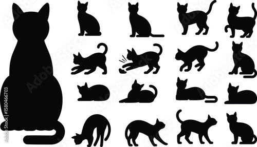 Cat silhouette vector collection with sitting, walking, and playing cats for pet, animal, and cartoon design