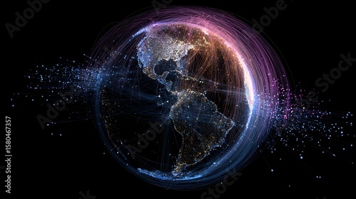 Global Network World Map with Connection Lines