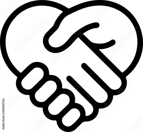Stylized heart formed by two hands shaking in a partnership agreement