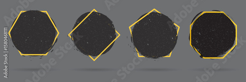 Set of modern grunge abstract black and q1golden banners. Geometric shapes vector