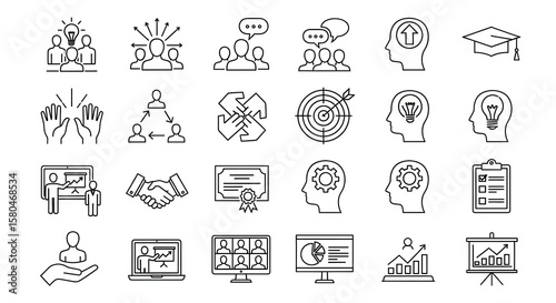 Business and Management Training Line Icons Set on white background