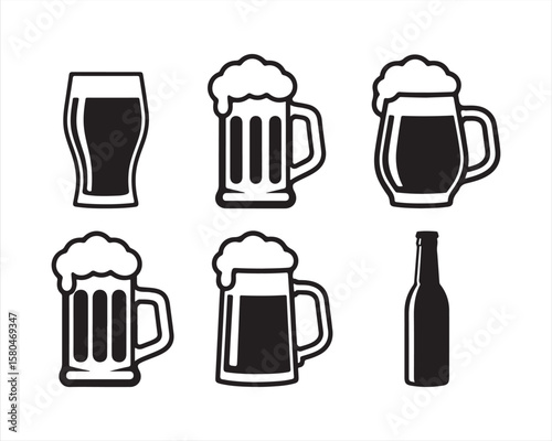 Beer Icon Set – Vector Glass, Mug, Bottle Illustrations for Bar & Pub Design