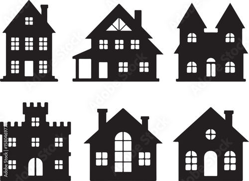 Spooky Haunted Halloween House Silhouette Vector

Scary Halloween House with Bats and Full Moon

Haunted Mansion Silhouette for Halloween Night

Creepy Abandoned House Halloween Vector Illustration

D