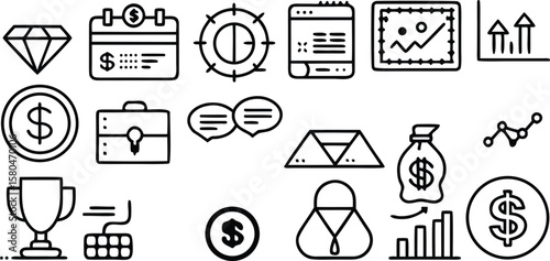 Set of hand drawn vector icons and illustrations for web and business design including symbols like phone, car, email, map, and travel elements