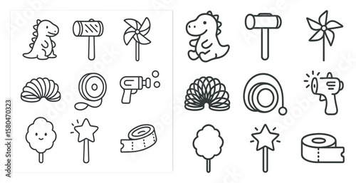 The image is a collection of various cartoon characters and objects, including a dinosaur, a dinosaur toy, a dinosaur toy with a fan, a dinosaur toy with a hammer, a dinosaur toy with a toy gun, a din
