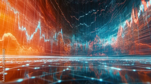 Abstract data visualization of market trends.  Dynamic lines, reflecting patterns