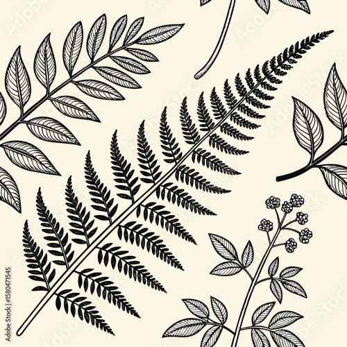 Botanical fern and leaf pattern