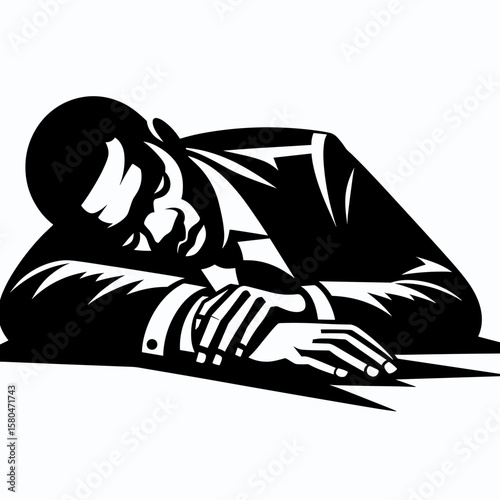 African American Business man Falling asleep. Corporate Entrepreneurship Management Finance Marketing Clipart Line Art Vector Illustration. Black entrepreneur dozing tired professional.