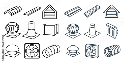 Collection of various items, including a fan, a vent, and a fan. The items are all drawn in a simple, stylized way