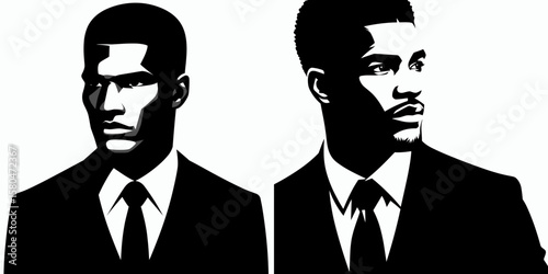 African American Business man Looking focused. Corporate Entrepreneurship Management Finance Marketing Clipart Line Art Vector Illustration. Diligent afro male in work setting showing.