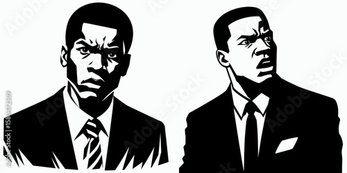 African American Business man Looking outraged. Corporate Entrepreneurship Management Finance Marketing Clipart Line Art Vector Illustration. .