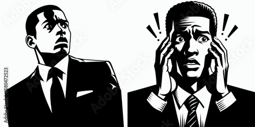 African American Business man Looking panicked. Corporate Entrepreneurship Management Finance Marketing Clipart Line Art Vector Illustration. .