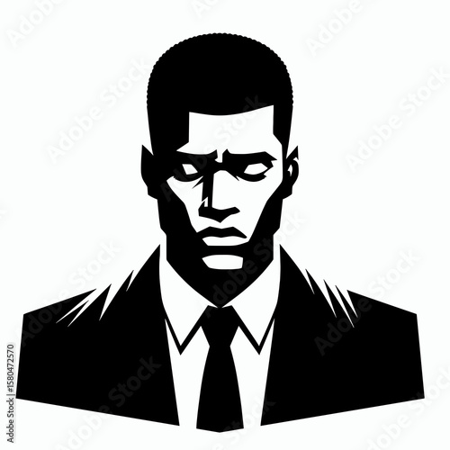 African American Business man Looking withdrawn. Corporate Entrepreneurship Management Finance Marketing Clipart Line Art Vector Illustration. .