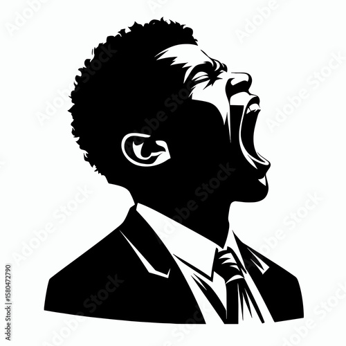 African American Business man Yawning tiredly. Corporate Entrepreneurship Management Finance Marketing Clipart Line Art Vector Illustration. Black entrepreneur displaying fatigue open.