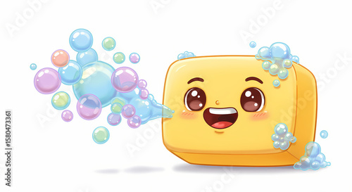 Cheerful Soap Cartoon: Bubbles and Hygiene Illustration