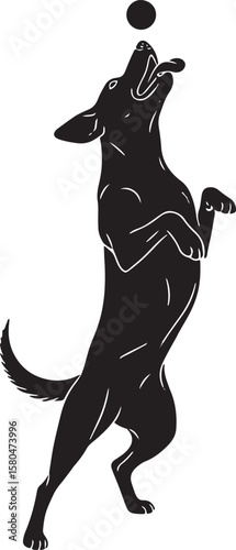 Two black labrador silhouettes, one lying down, the other sniffing the ground