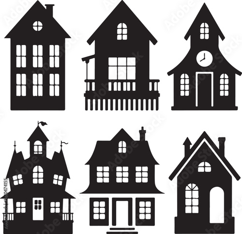Spooky Haunted Halloween House Silhouette Vector

Scary Halloween House with Bats and Full Moon

Haunted Mansion Silhouette for Halloween Night

Creepy Abandoned House Halloween Vector Illustration

D