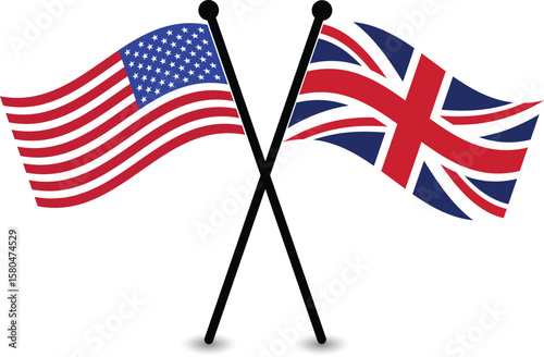 Crossed American and British Flags, symbolizing international relations.