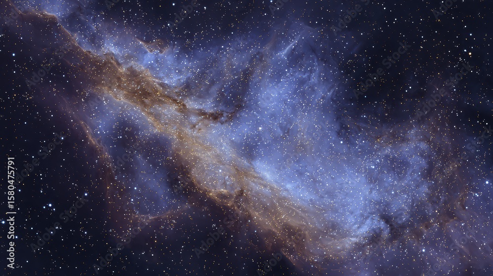 Fototapeta premium A swirling blue nebula stretches across a star-filled night sky, showcasing the beauty and mystery of deep space