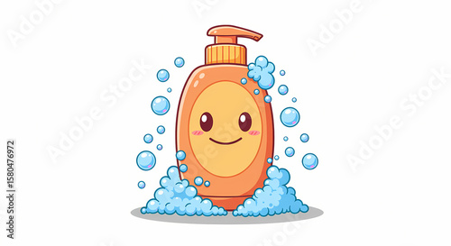 Happy Soap Dispenser: Cleanliness Cartoon Illustration