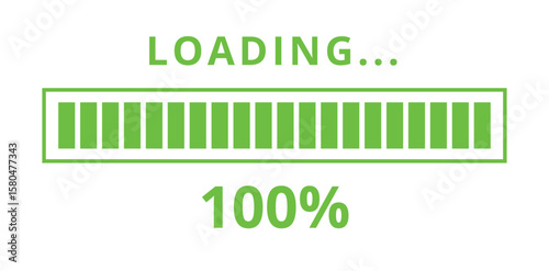 Vector illustration of a green loading bar isolated on a White background for websites and graphic resources. 100% loaded bar.