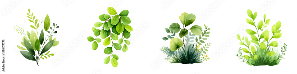 Fototapeta premium Greenery Watercolor Illustration Set, Botanical Elements