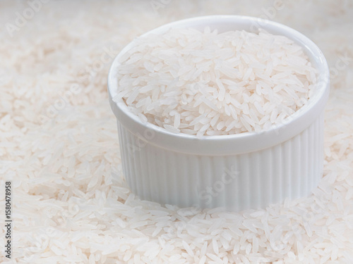 White Rice in Ceramic Bowl