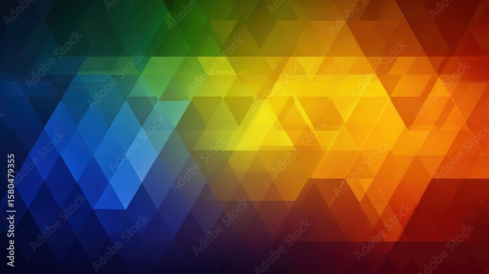 Obraz premium Vibrant geometric pattern featuring overlapping triangles in a smooth gradient from blue to red, creating a dynamic and colorful abstract background