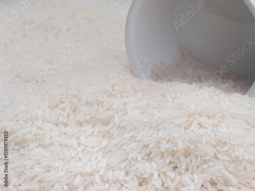 White Rice in Ceramic Bowl