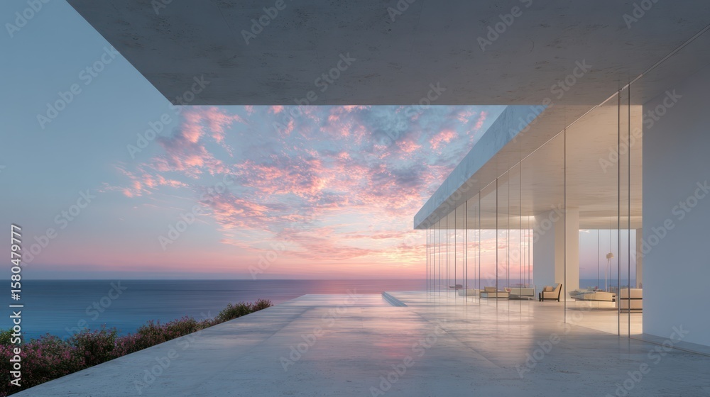 Fototapeta premium Modern coastal home at sunset