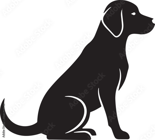 Silhouette of a seated black Labrador Retriever.