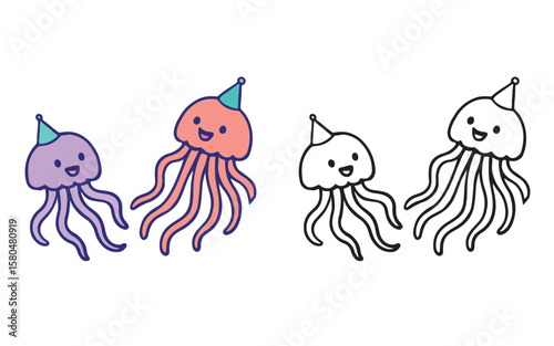 Jellyfish Buddies – Underwater Friends Coloring Page