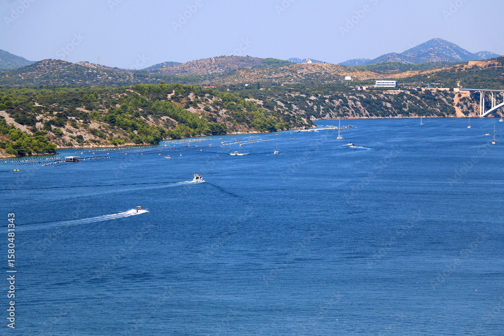 Obraz premium Aerial view of Sibenik, picturesque coastal town in Croatia.