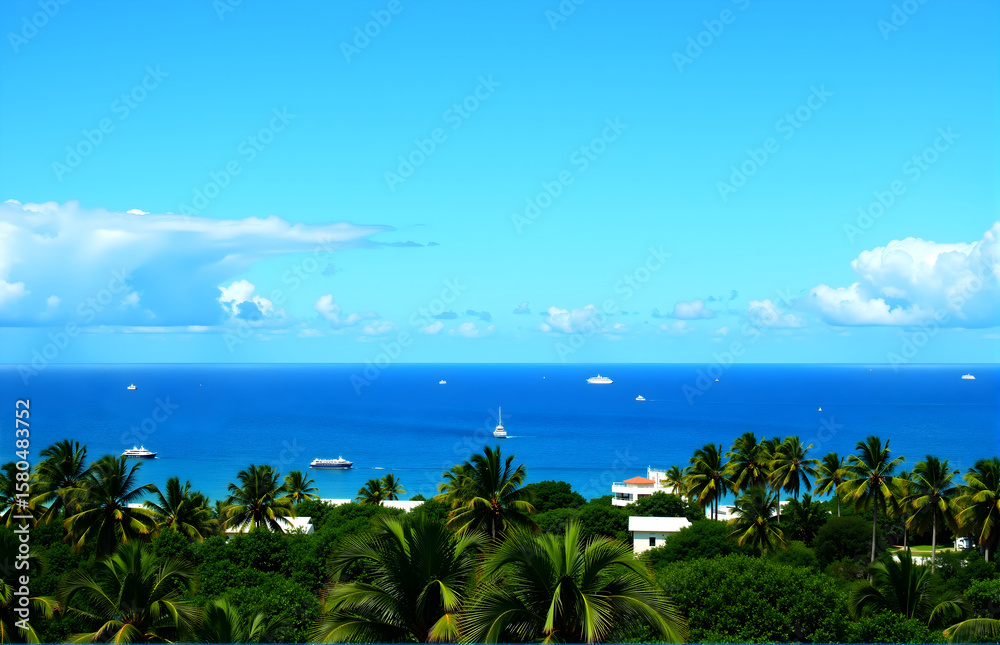 Blue Sky, Sea and Coconut Grove Scenery Blue Sky, Sea and Coconut Grove Scenery